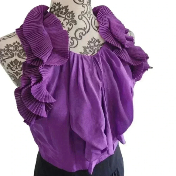 Bcbgmaxazria Dress Black Orchid Silk Ruffles Whimsigoth New With Tags Women's 6 - Picture 7 of 16